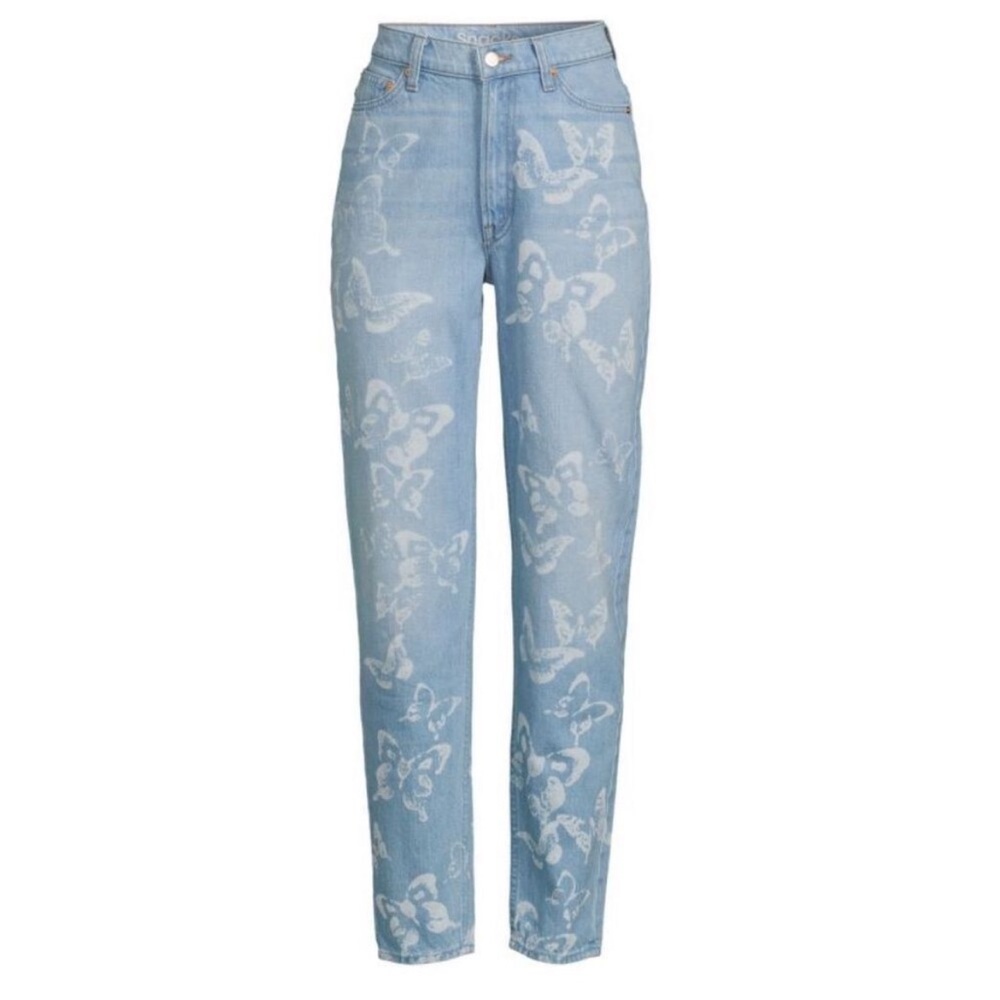 Mother Snack’s Twizzy Butterflyy Light Blue Floral Women's Jeans - Picture 6 of 13